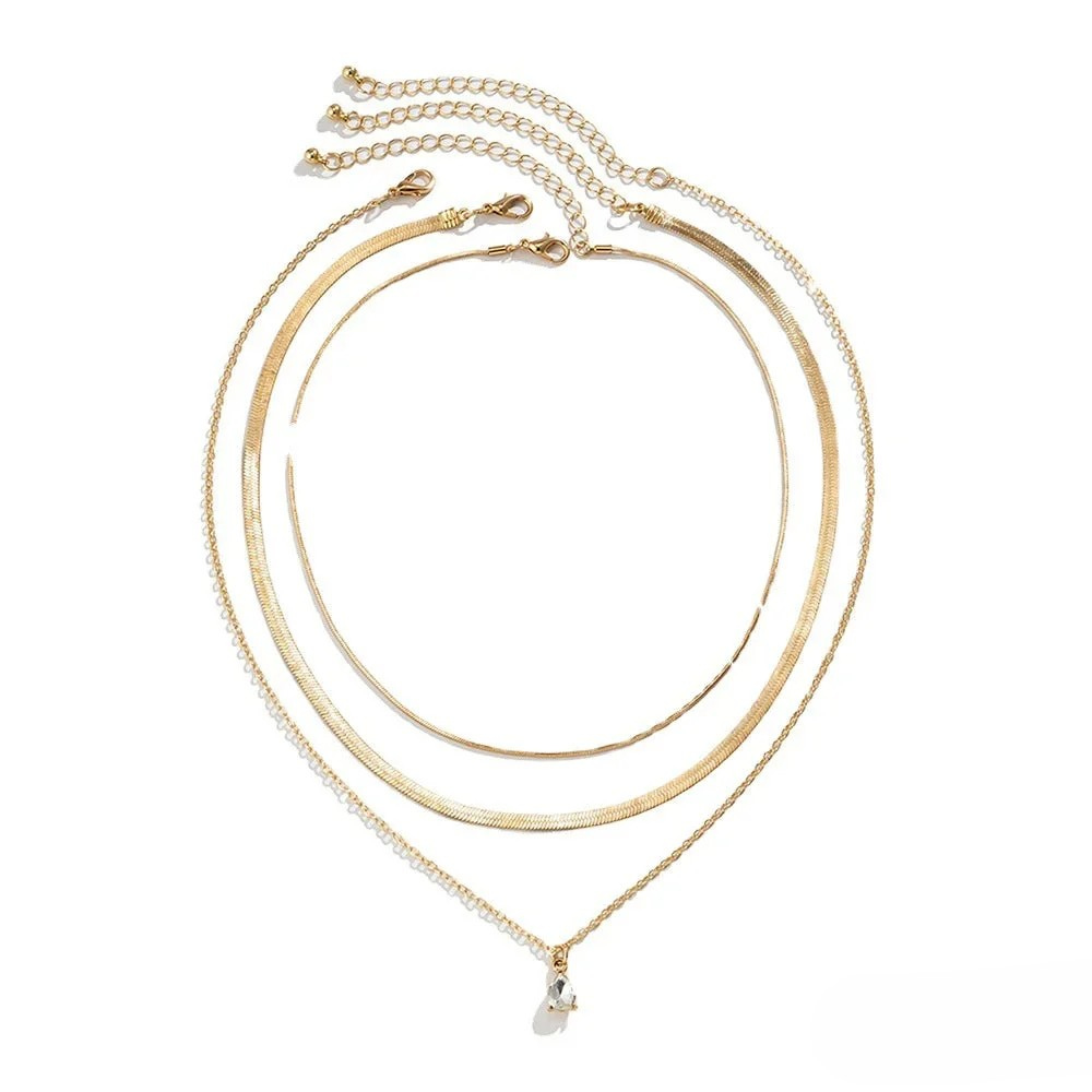 Layered Necklace with Gold Zirconia Pendant