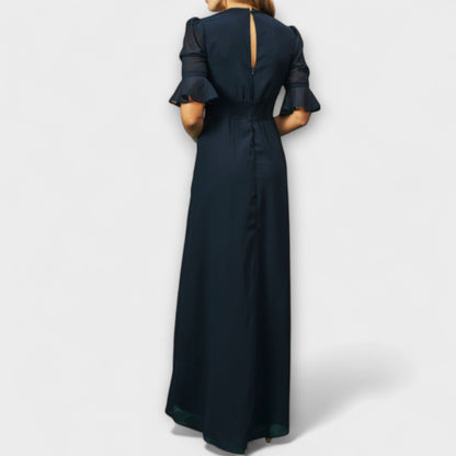 Beatrice - Elegant Navy Blue Dress with Floral Embroidery