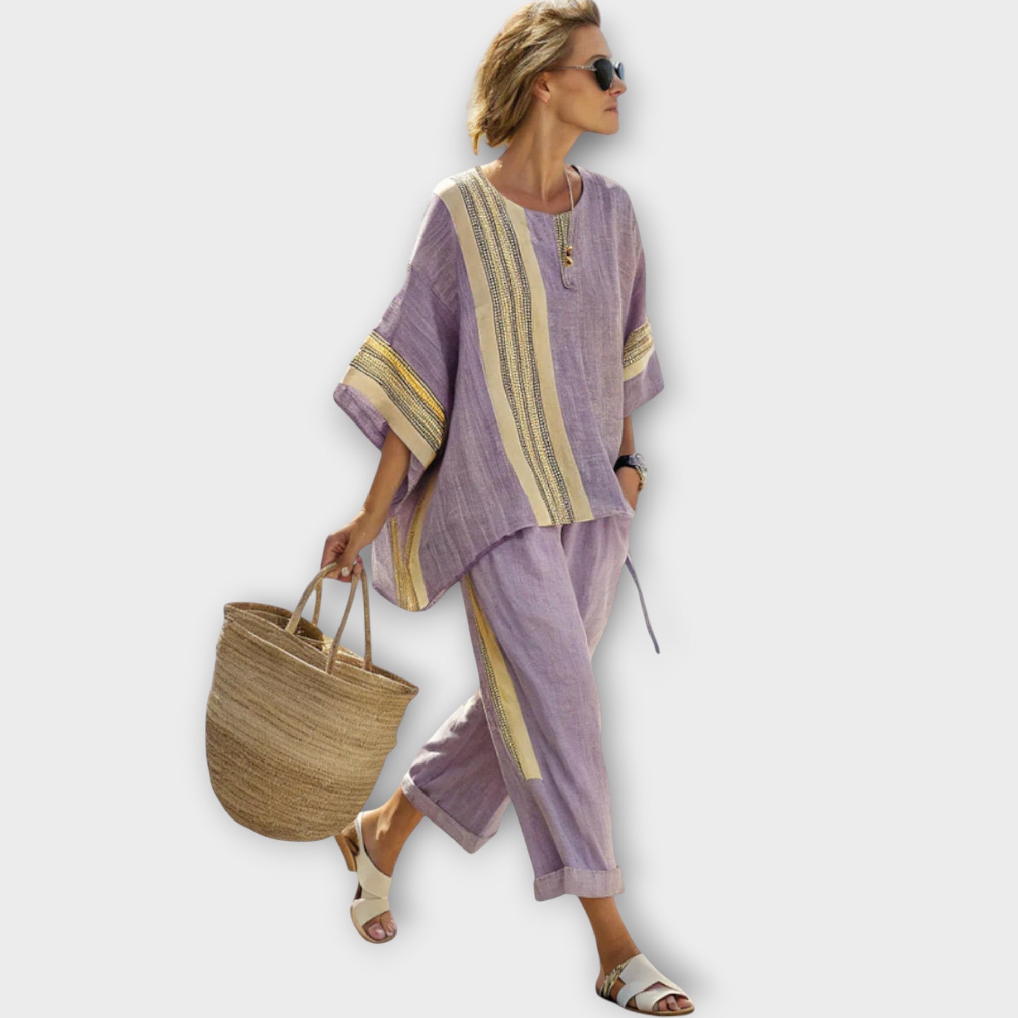 Anila - Elegant Two-Piece Set with Striped Design