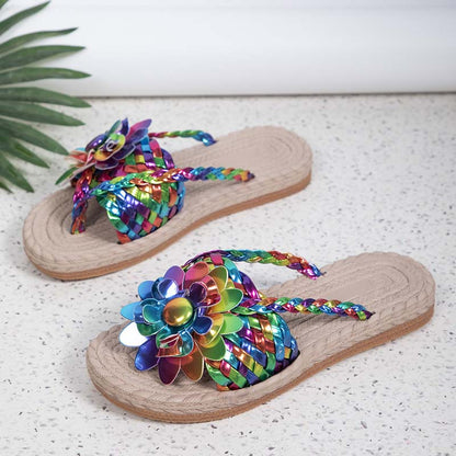 3D Floral Decorative Flat Slippers