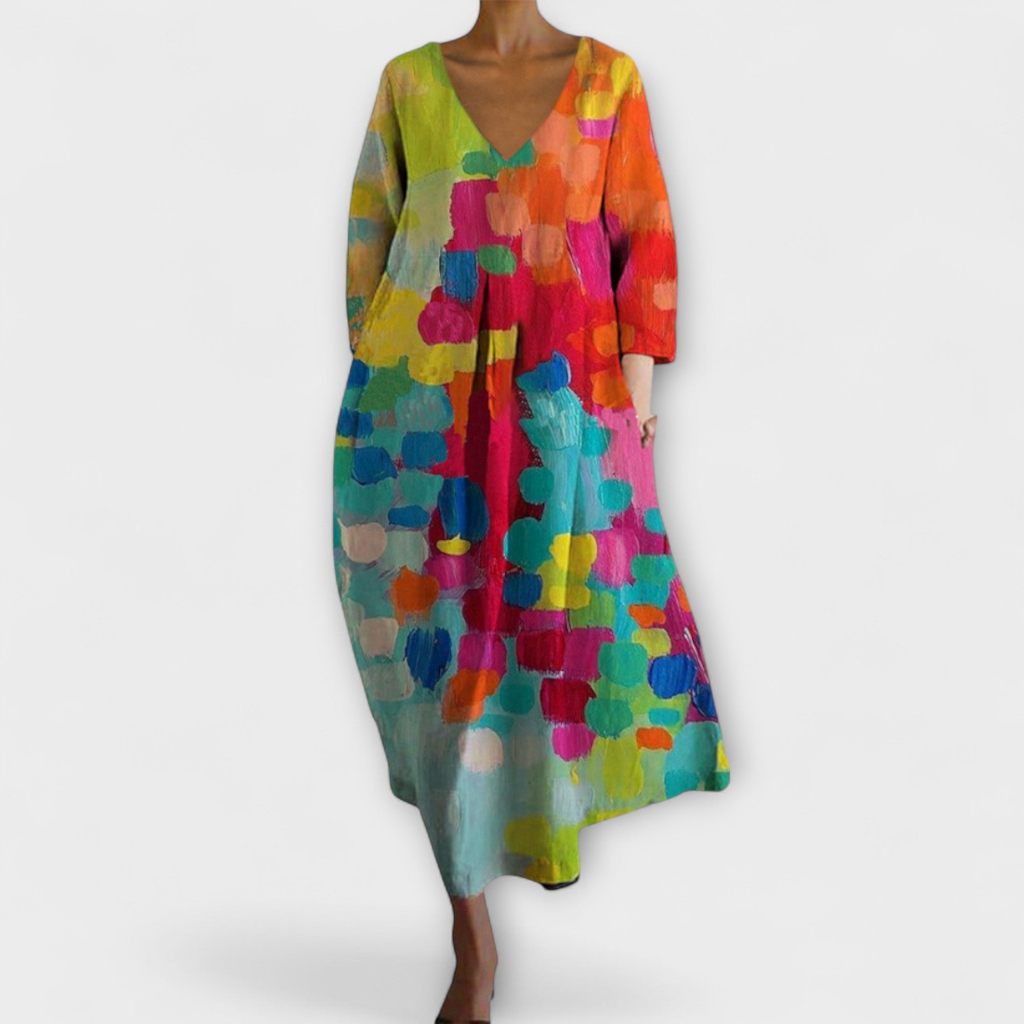 Fiona - Long, Colorful Dress with V-Neck