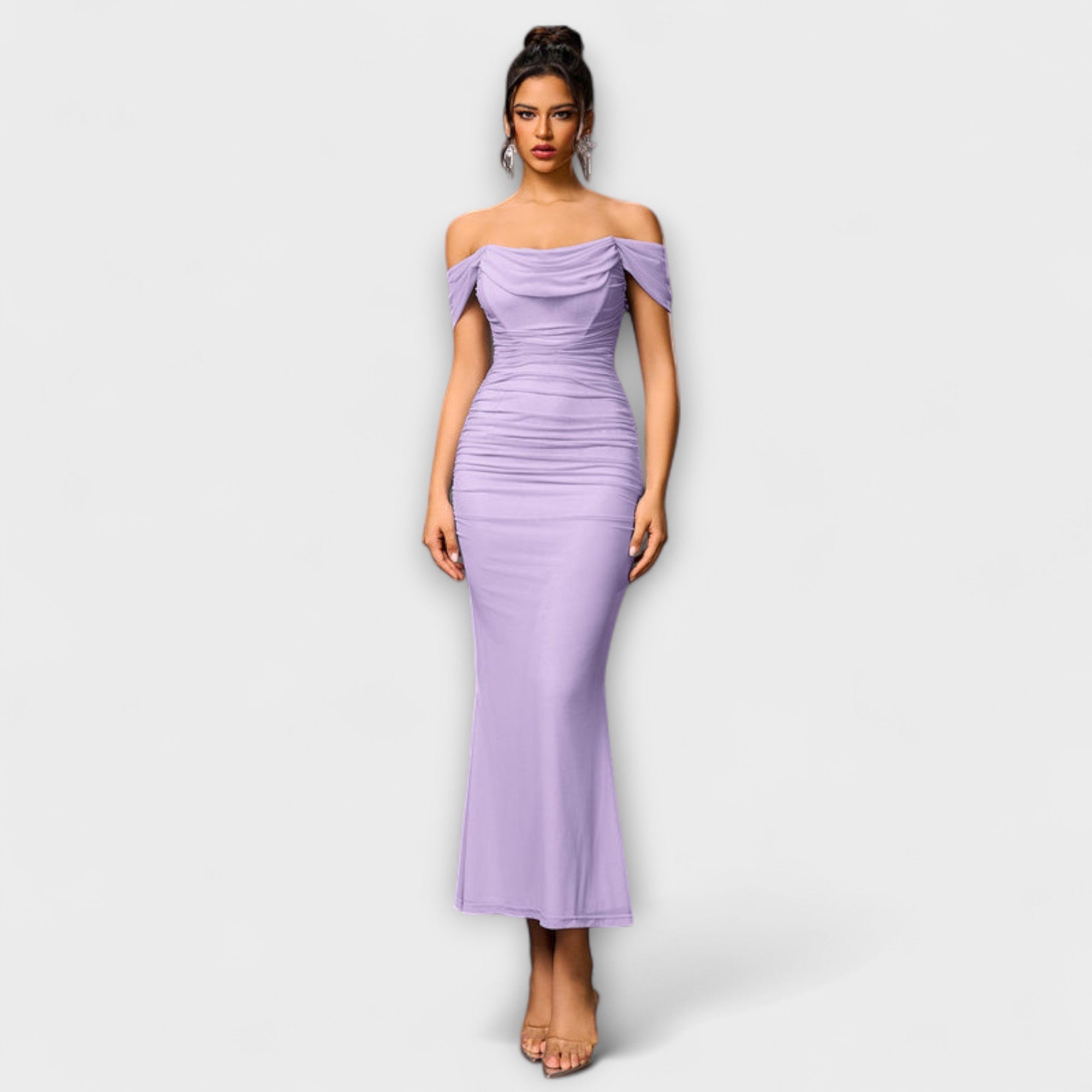Ione - Off-Shoulder Ruching Bodycon Dress
