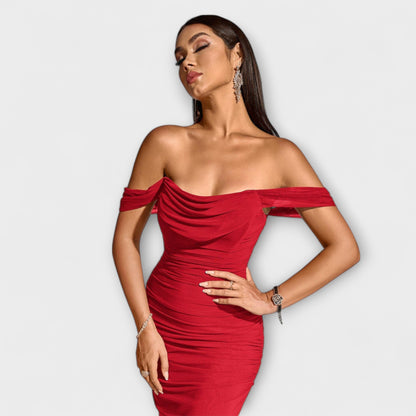 Ione - Off-Shoulder Ruching Bodycon Dress