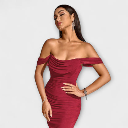 Ione - Off-Shoulder Ruching Bodycon Dress