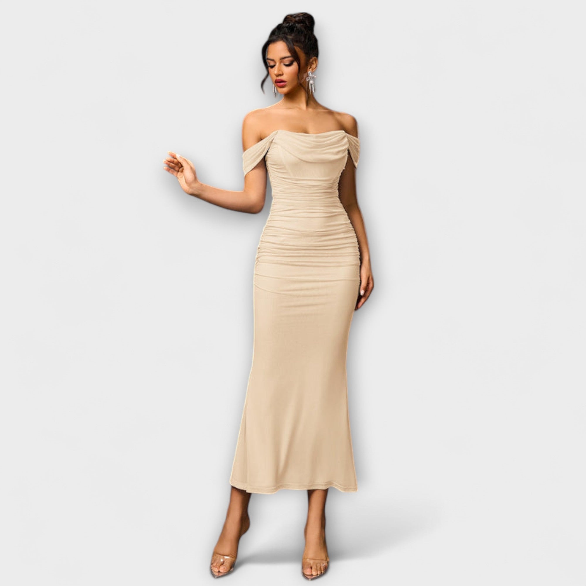 Ione - Off-Shoulder Ruching Bodycon Dress
