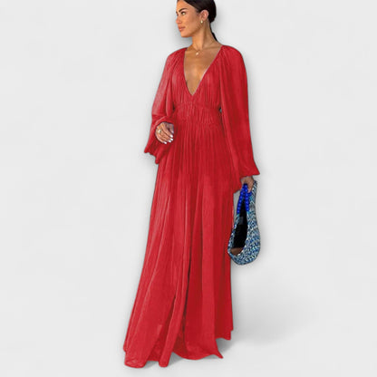 Elegant Pleated Long Sleeve Dress