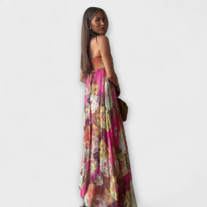 Chic Retro Strapless Pleated Maxi Dress