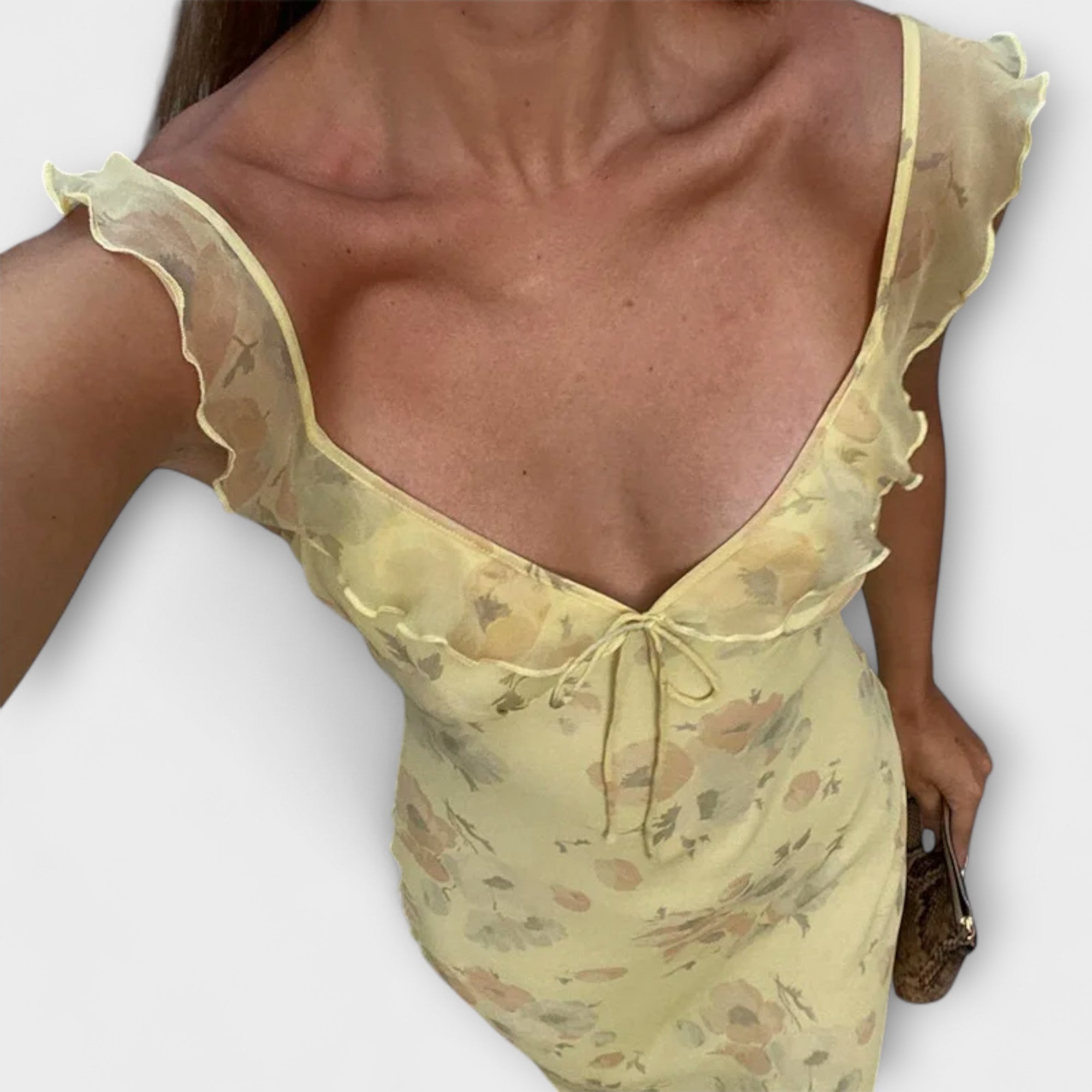 Cryptographic Floral Print Plunge Maxi Dress