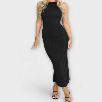 Chic sleeveless gathered long dress