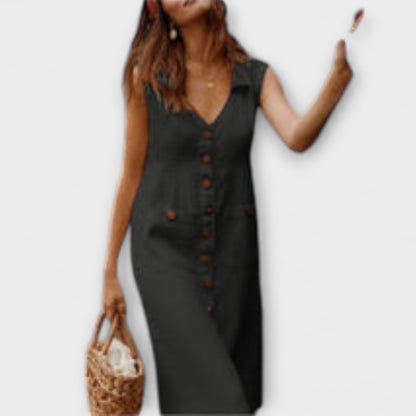 Nora – A-Line Dress Made of Cotton-Linen with Lapel Collar