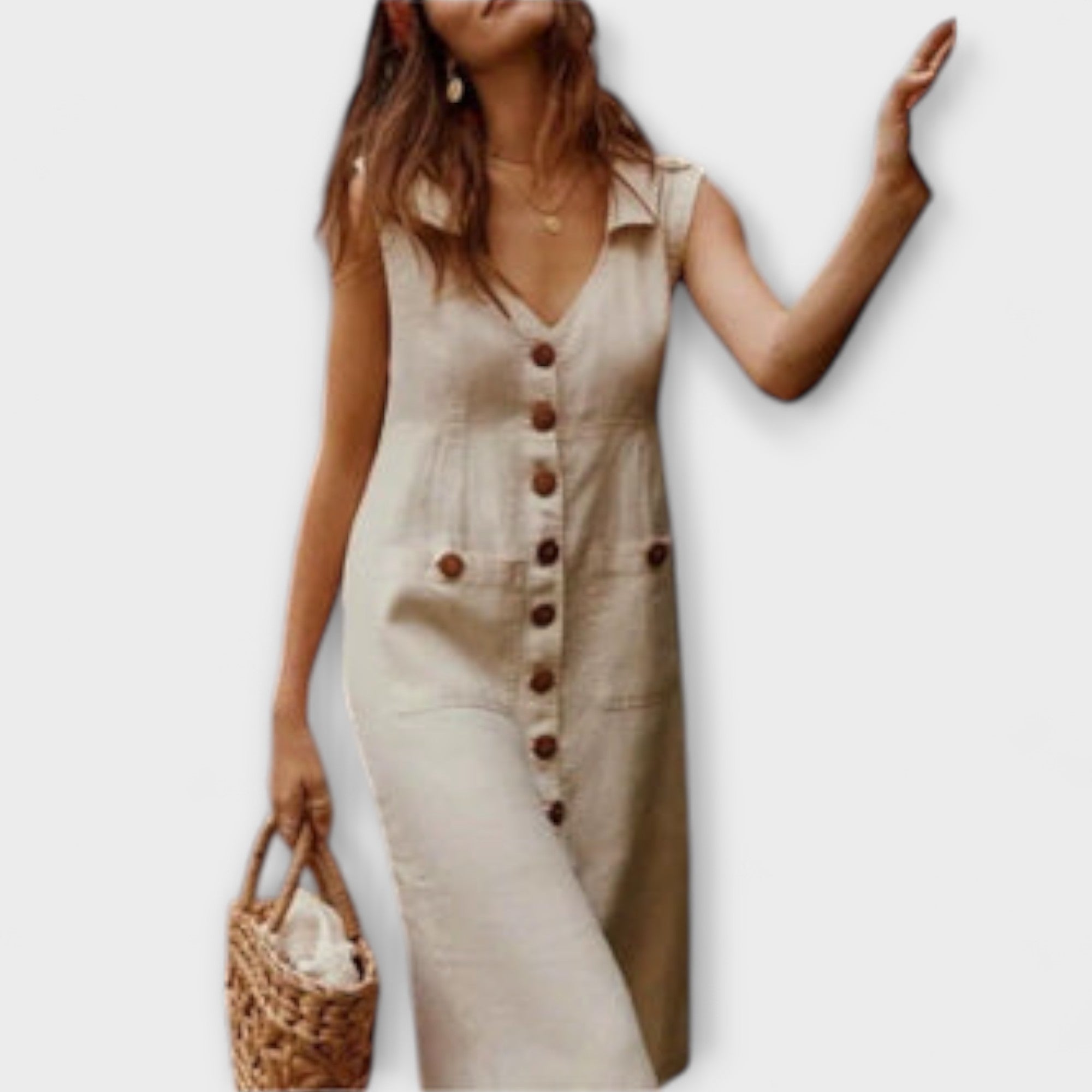 Nora – A-Line Dress Made of Cotton-Linen with Lapel Collar