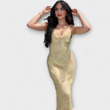 Cryptographic Floral Print Plunge Maxi Dress