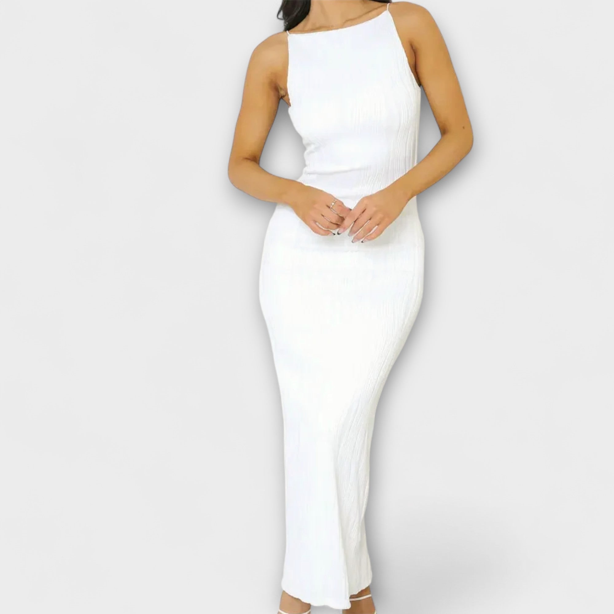 Chic sleeveless gathered long dress