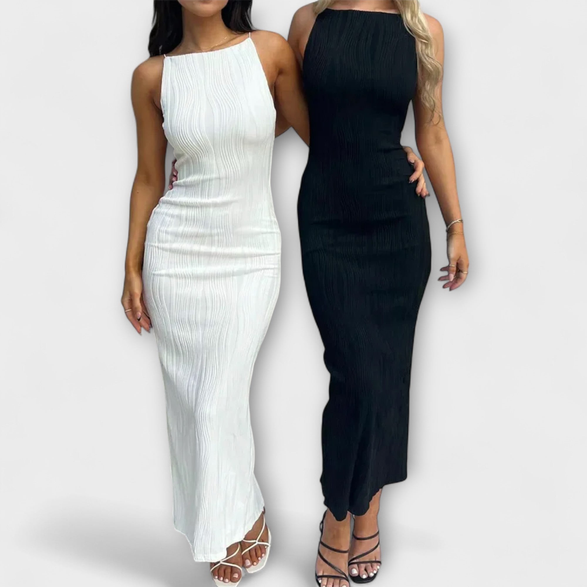 Chic sleeveless gathered long dress