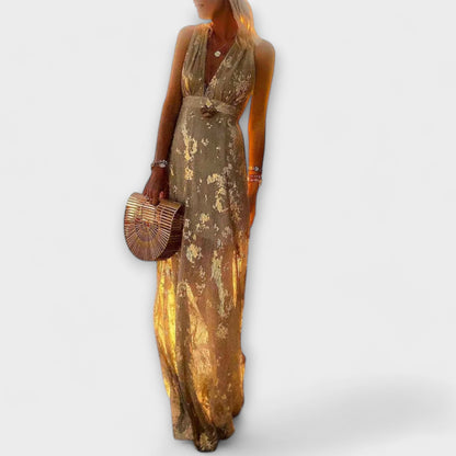 Flowy Dress with V-Neck and Sequin Details