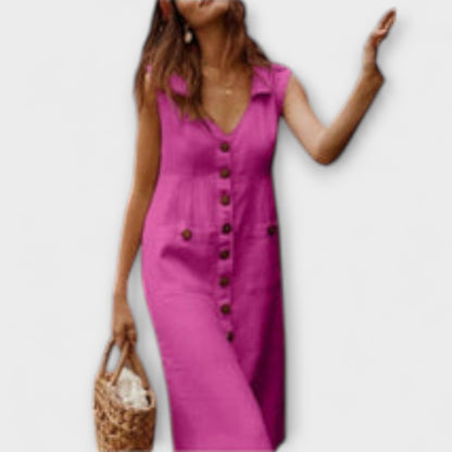 Nora – A-Line Dress Made of Cotton-Linen with Lapel Collar