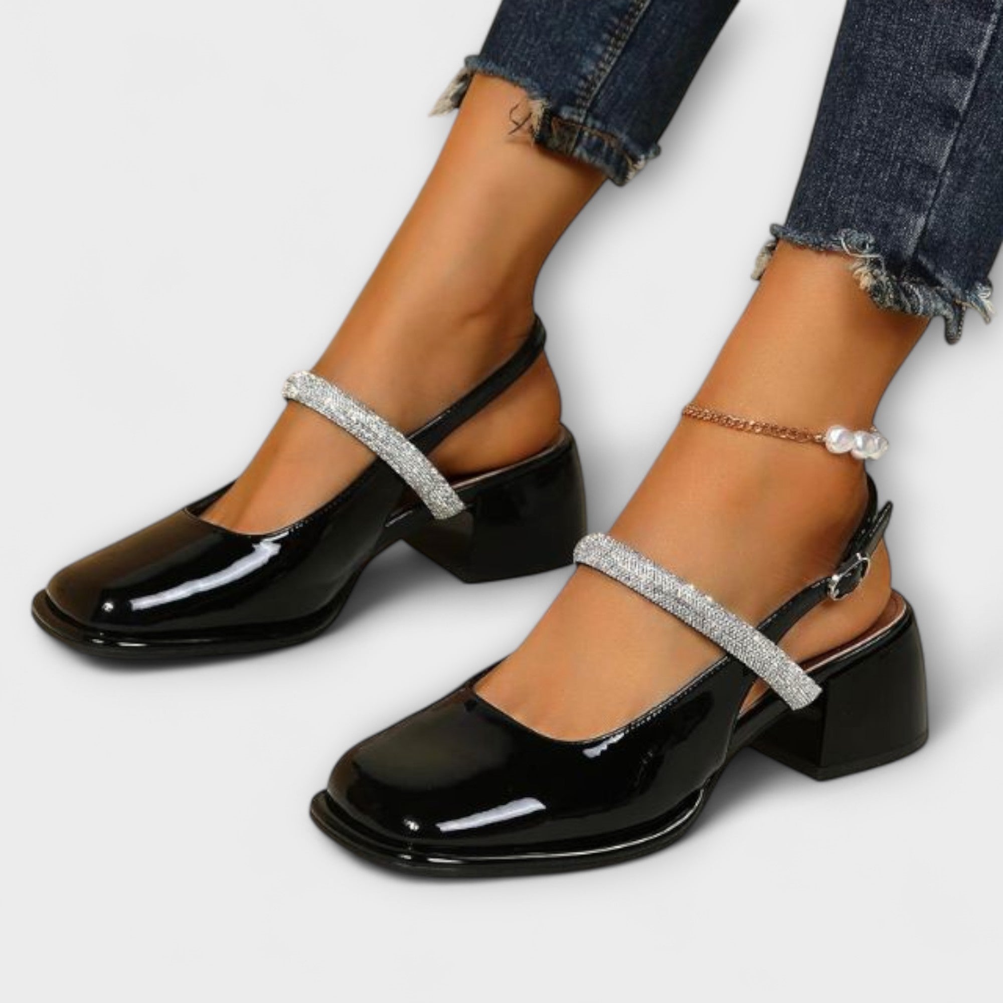 Celandra - Mary Janes with Glitter Strap and Block Heel