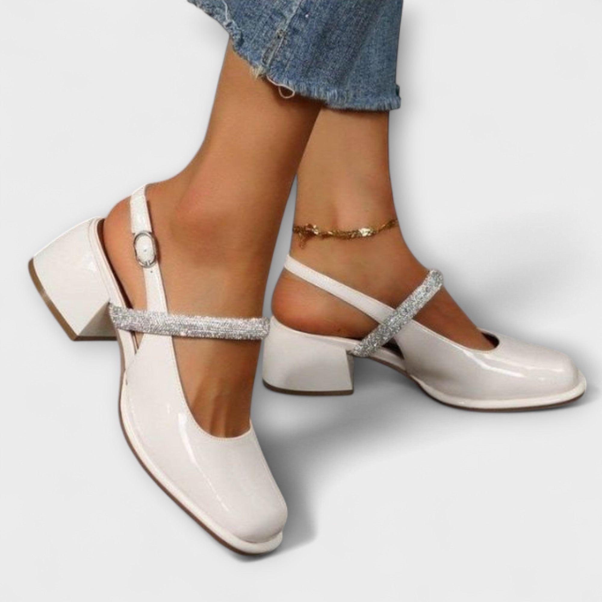 Celandra - Mary Janes with Glitter Strap and Block Heel