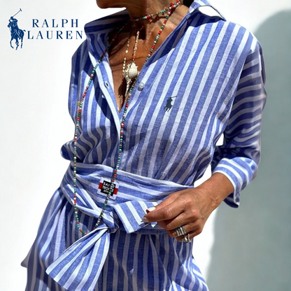 R. Ꮮаᴜгеn Striped Tie-Waist Shirt Dress