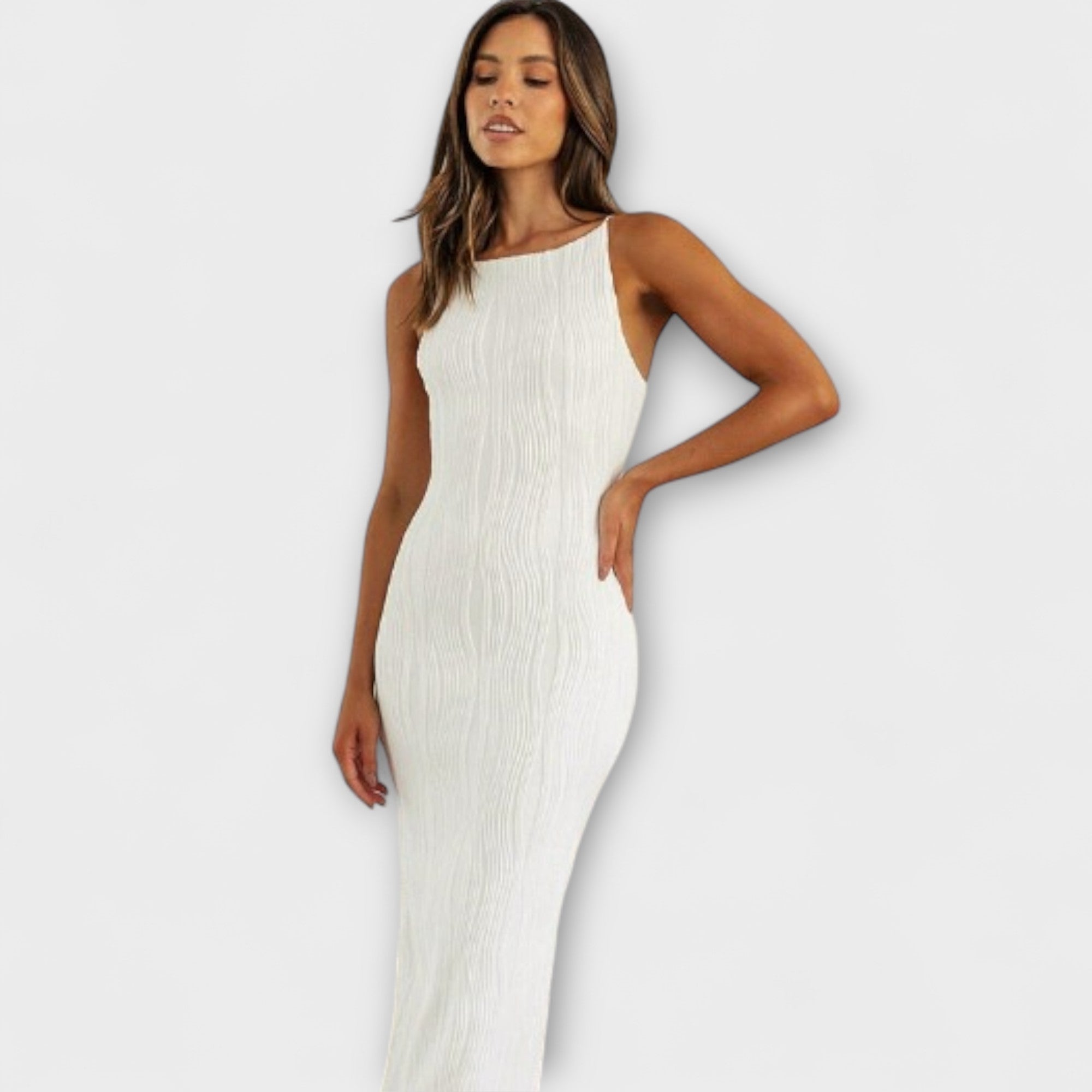 Chic sleeveless gathered long dress