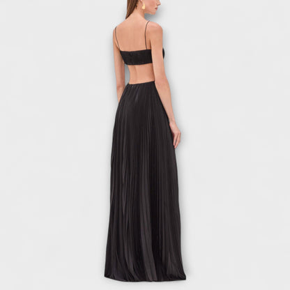 Mireille - Stylish Pleated Cutout Flowing Maxi Dress