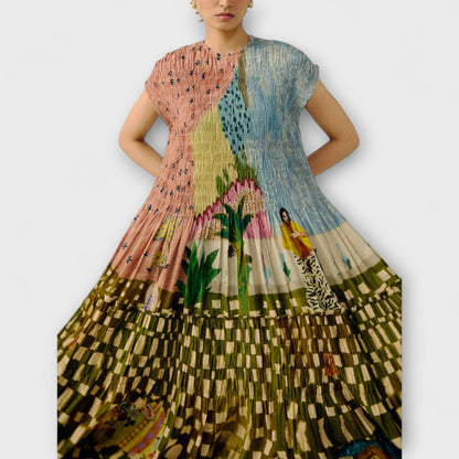 Amara - Pleated Dress with Animal Print