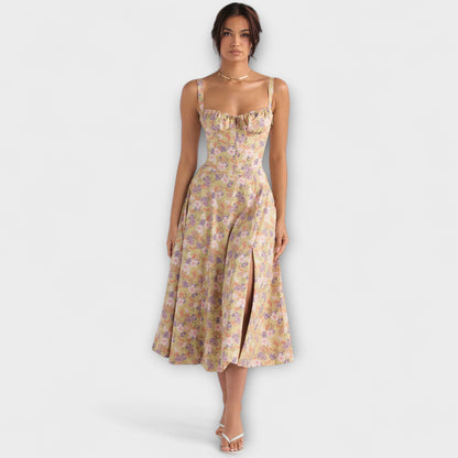 Zipporas - Tailored Bustier Dress with Modern Spring Floral Print