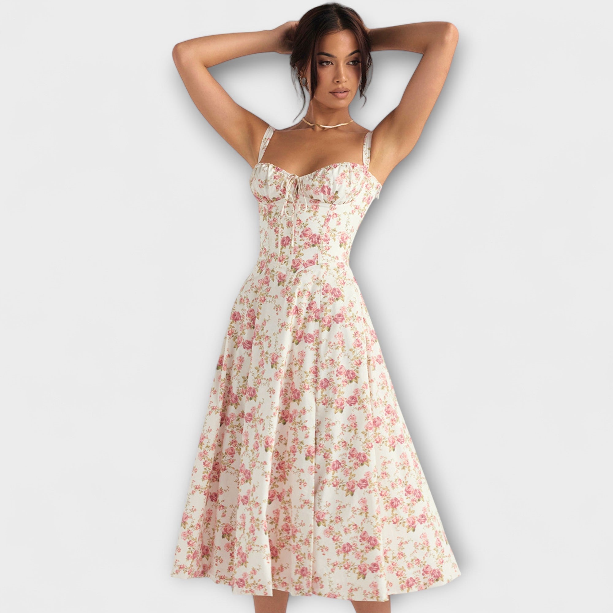 Zipporas - Tailored Bustier Dress with Modern Spring Floral Print