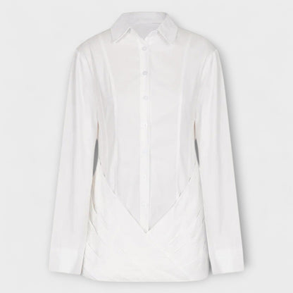 Indie - Long-sleeved white pleated shirt dress
