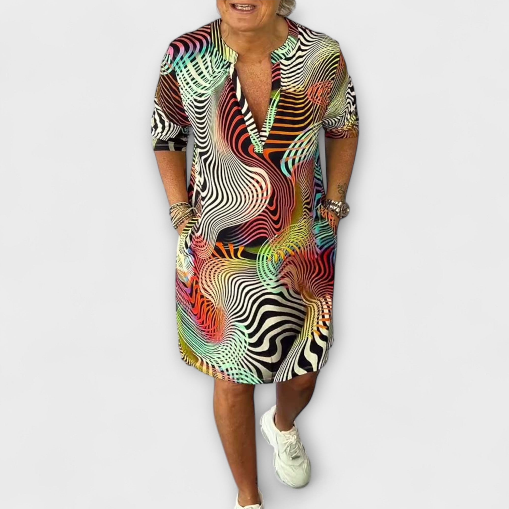 Liora - Colorful Dress with V-Neck