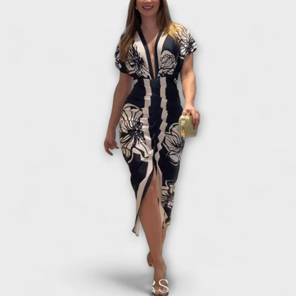 Cleo - Unique Dolman Midi Dress with Brazilian Print