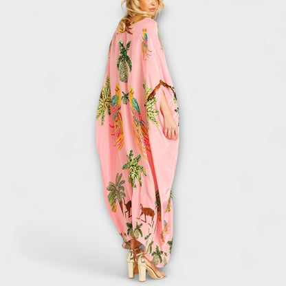 Linda - Eye-catching dress with off-shoulder design and coconut tree print