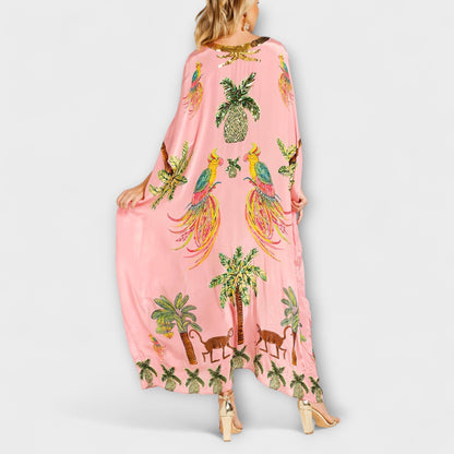 Linda - Eye-catching dress with off-shoulder design and coconut tree print