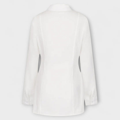 Indie - Long-sleeved white pleated shirt dress