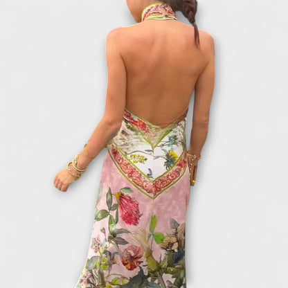 Ayla - Floral Pattern Sleeveless Open Back Maxi Dress